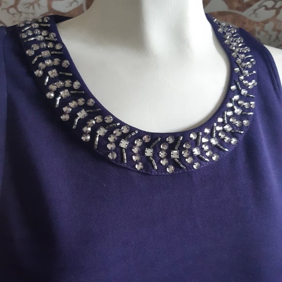 CHIC by Jacob purple rhinestone crystal collar keyhole drapey top medium - Picture 2 of 7